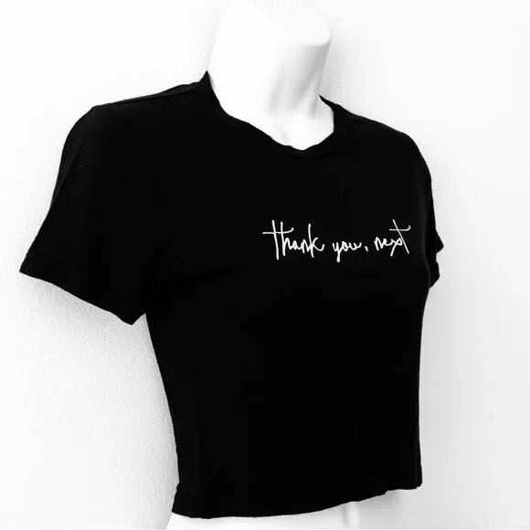 Windsor Black “Thank You, Next” Cropped Graphic Tee | Size Medium - Picture 3 of 7